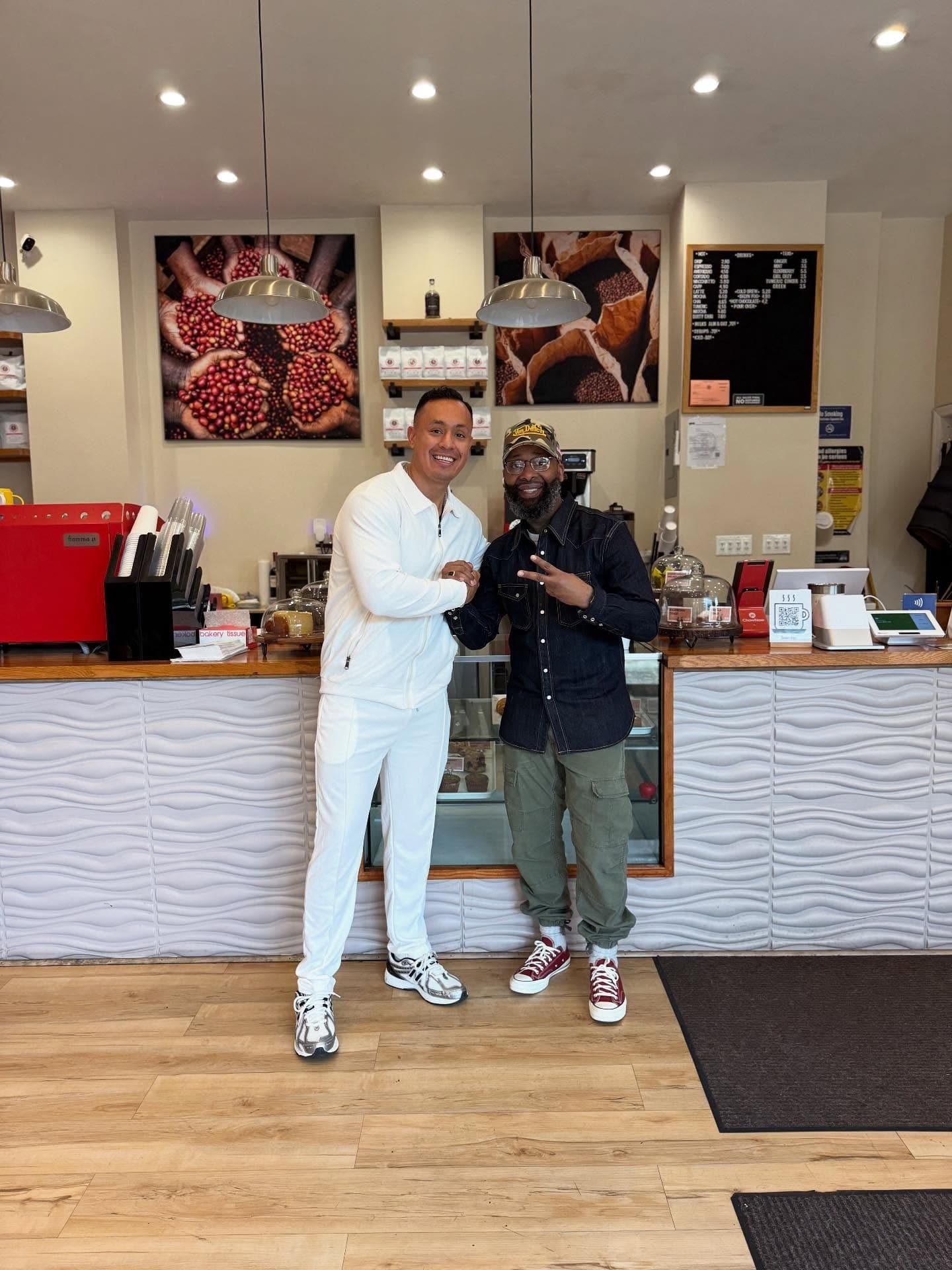 Kent, owner of Prime Grind Coffee Shop, with the GalaPay founder